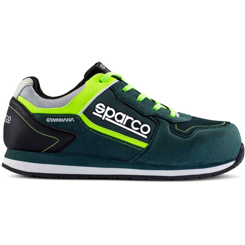 Chaussures de travail de se'curite' basses Sparco Gymkhana Seb S1P SRC N.41 en microfibre et tissu respirant Vert Fonce'/Jaune Fluo avec embout pour