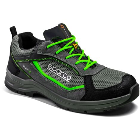 Chaussure de se'curite' basse Sparco Indy Sonoma ESD S1PS SR FO LG avec embout N.46 Gris Fonce'/Vert Fluo en daim et renforts en microfibre Grigio Scuro/Verde Fluo 46