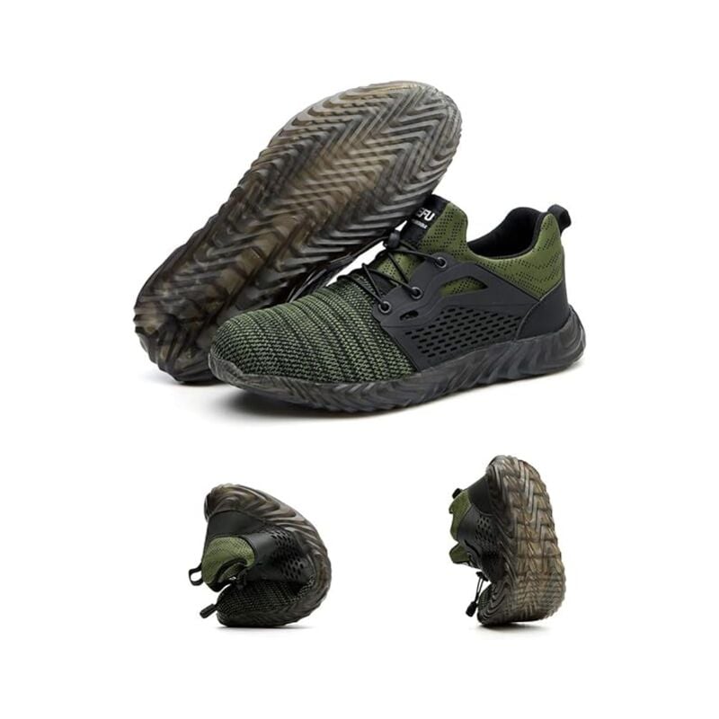 Chaussure de Securité Homme Femme Bottes Travail Chantiers Industrie Sneakers Protection Embout en Acier Basket de Sports, eur vert 41