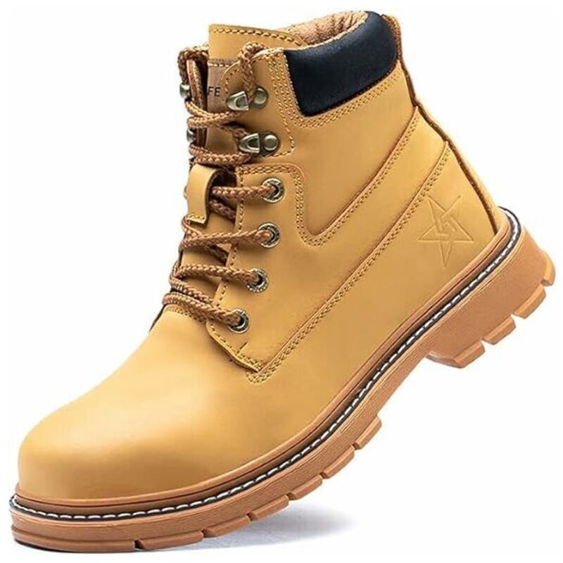 Gabrielle Chaussure de Securite Homme Femmes Bottes de Travail Cuir Imperméables Legere Embout en Acier Bottes de Sécurité Indestructible Protection