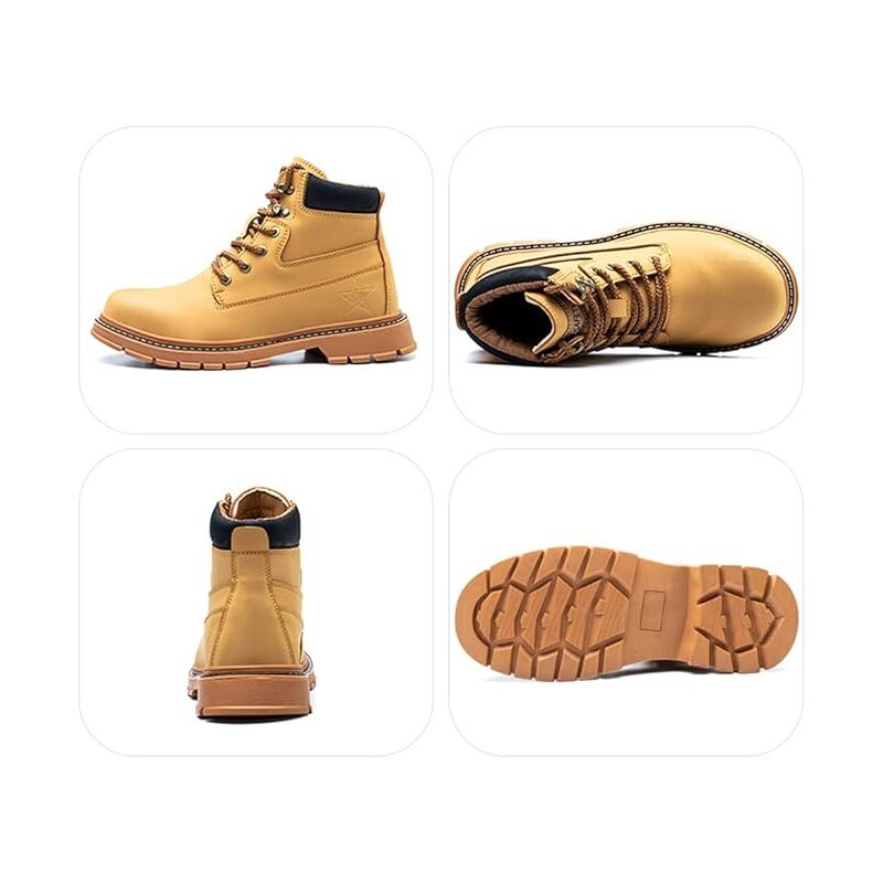 Chaussure De Securite Homme Femmes Bottes De Travail Cuir Imperméables Legere Embout En Acier Bottes De Sécurité Indestructible Protection Jaune Noir