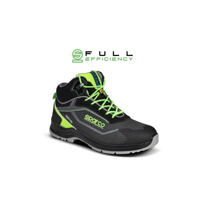 Chaussure de travail haute se'curite' Sparco Indy Ranger esd S3S sr lg N.39 noir/vert fluorescent en mate'riau anti-abrasion re'ge'ne're' spe'cial