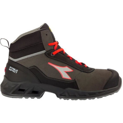 Chaussure Utility Diadora Shark Stab Imp Leat Mid S3 Src Esd Noir Rouge Fluo 42
