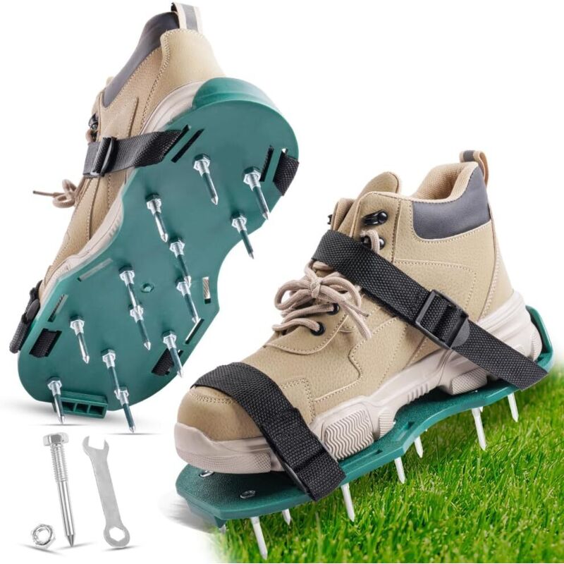 Chaussures à clous avec fermeture velcro, chaussures d'aérateur de pelouse à installation gratuite, aérateur de pelouse pour aérer les pelouses ou