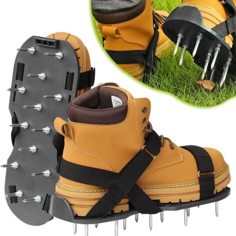 Chaussures aérateurs de pelouse avec boucle robuste pour aération de pelouse, scarificateur et aérateur de pelouse pré-assemblés pour pelouse, cour, jardin – Taille unique (noir)