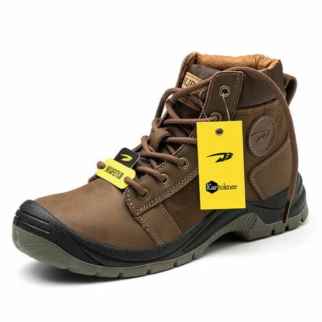 Chaussures d'assurance du travail en cuir respirant résistant à l'usure chaussures de sécurité de chantier de construction de tête d'orteil en acier transfrontalier pour hommes ZS009 marron haut * 43