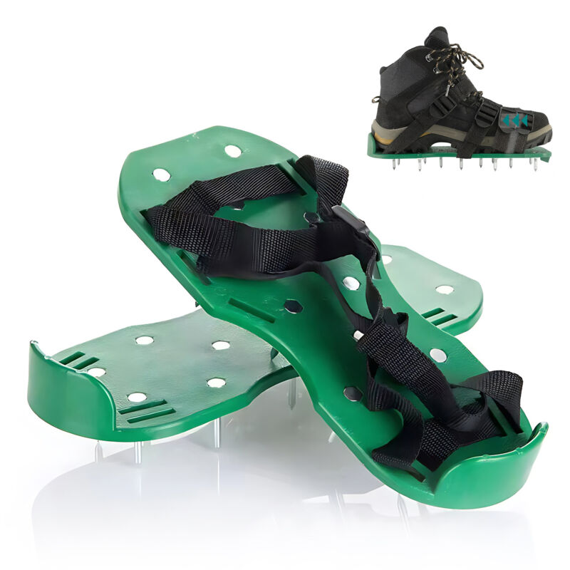Chaussures de décompactage de gazon Relaxdays, 13 pointes, aérateur de pelouse, BT : 32,5 x 15 cm, noir/vert
