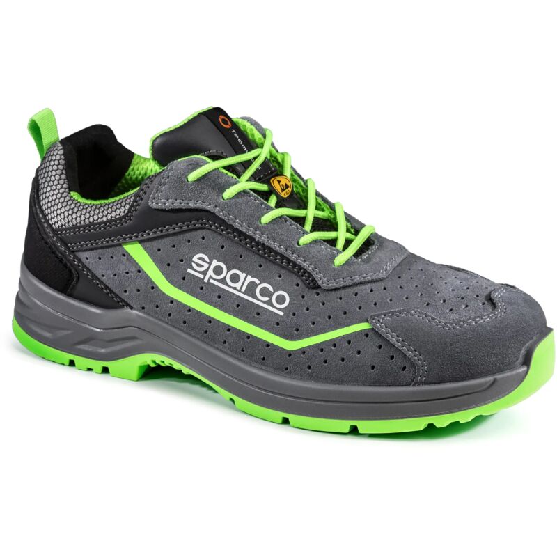 Chaussures de travail de se'curite' Sparco chaussures de se'curite' Indy Felix S1PS N.39 Gris/Vert Fluo en cuir sue'de' perfore' et renforts en