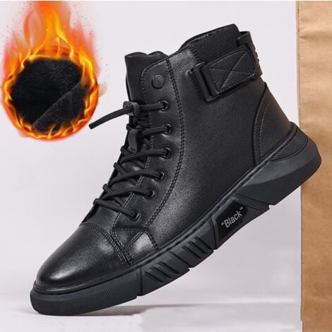 UMNUOU Chaussures de sécurité, Bottines montantes noires décontractées pour hommes, bottes courtes en cuir antidérapantes et absorbant les chocs(43 EU)