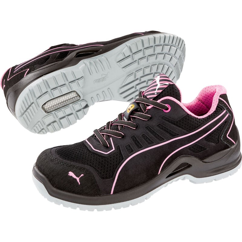 Puma Safety Shoes - Chaussures de sécurité femme S1P esd Puma Fuse tc basses noir/rose 41