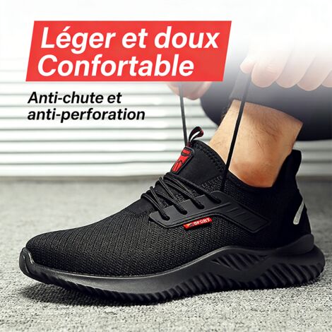Chaussures de sécurité homme 42 embout en acier légères antidérapantes résistantes tricoté pour chantier Noir