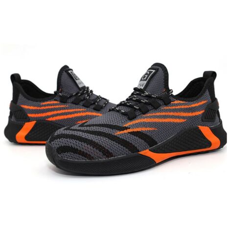 Chaussures de sécurité homme été 43 embout en acier légères antidérapantes résistantes tricoté pour chantier Noir orange