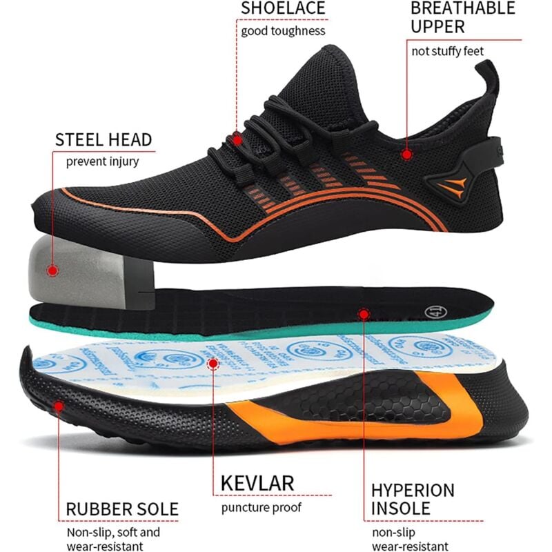 Chaussures De Sécurité Hommes Femmes Avec Capuchon D'orteil En Acier, Entraîneurs De Sécurité Confortables Légers Smash Et Ponction De Chaussures De
