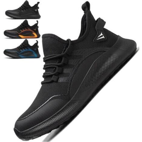 Chaussures De Sécurité Hommes Femmes Avec Capuchon D'orteil En Acier, Entraîneurs De Sécurité Confortables Légers Smash Et Ponction De Chaussures De Travail Résistant Noir-45