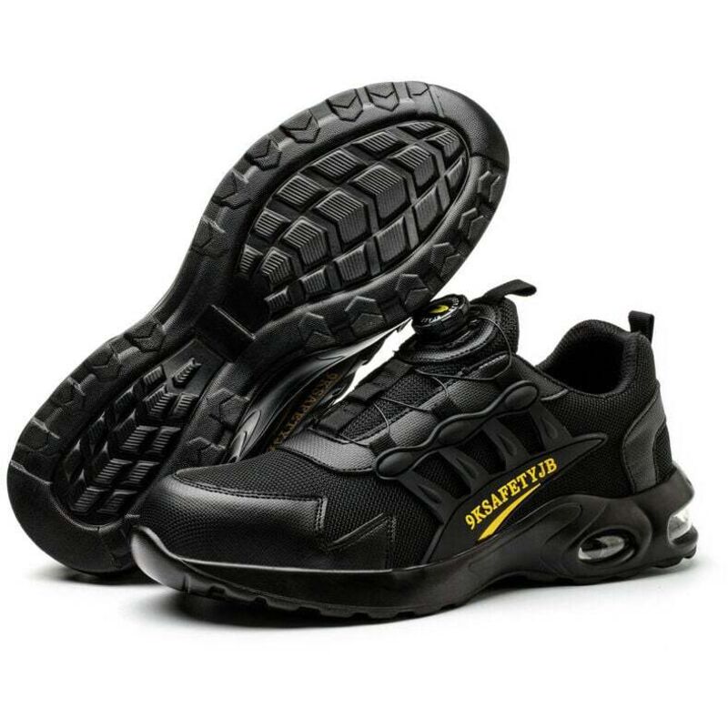 Gabrielle Chaussures de Sécurité Légère Respirante Embout en Acier Antidérapantes Anti-Perforation Bulle d'air Bouton Réglable de Serrage Pour Homme