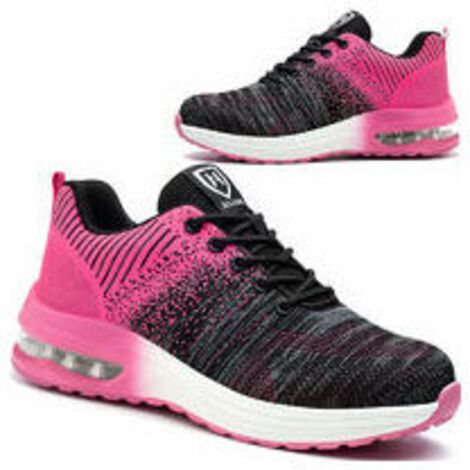 Chaussures de sécurité légères pour hommes et femmes, respirantes et confortables, avec embout en acier, noires et roses, pointure 37 - RAPANDA