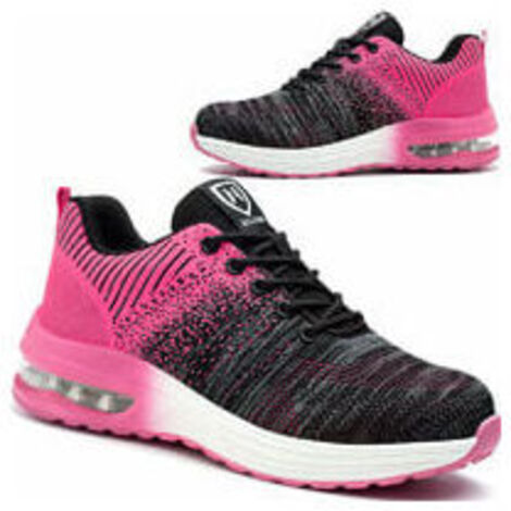 Chaussures de sécurité légères pour hommes et femmes, respirantes et confortables, avec embout en acier, noires et roses, pointure 40 - RAPANDA