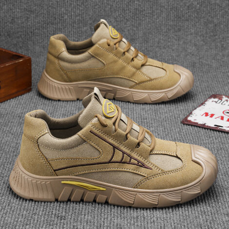 Chaussures de sécurité pour Homme et Femme Chaussures de Travail avec Bout en Plastique léger Chaussures de sécurité Confortables Respirantes,Marron,40