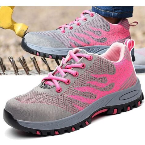 Chaussures de sécurité pour hommes et femmes, baskets avec embout en acier antidérapant, maille respirante + légères et confortables + anti-crevaison, été-35