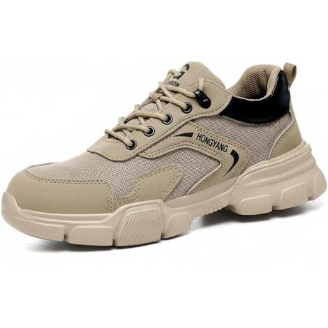 Chaussures de travail kaki pour hommes, à embout d'acier, bottes de sécurité en daim résistantes à la perforation, adaptées aux industries pétrolières et gazières, minières et de la construction