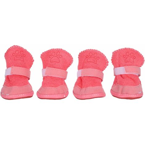 Chaussures d'extérieur pour animaux de compagnie hiver chaud protection des pattes de chien ceinture crochet boucle bottes de chien antidérapantes (5) rose