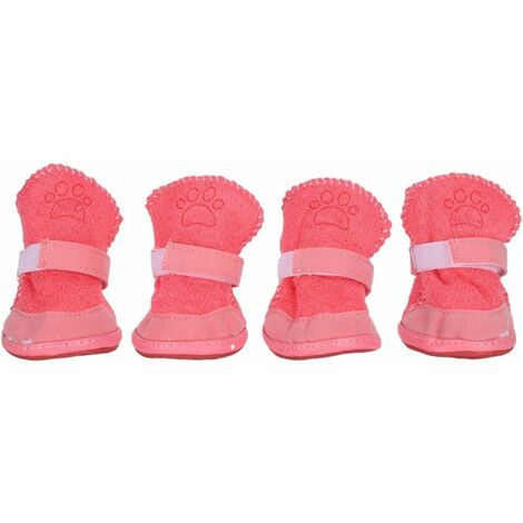 Chaussures d'extérieur pour animaux de compagnie hiver chaud protection des pattes de chien ceinture crochet boucle bottes de chien antidérapantes (5) rose