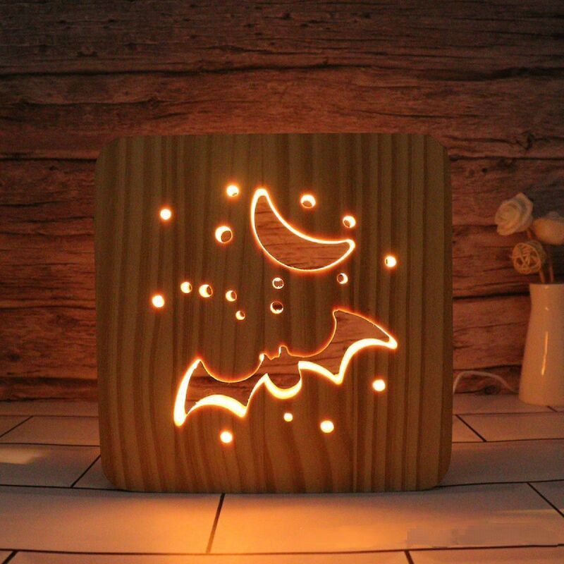 Chauve-souris Led veilleuse bois massif basse énergie bouton poussoir interrupteur doux lumière chaude créatif amis cadeau chambre décoration de la