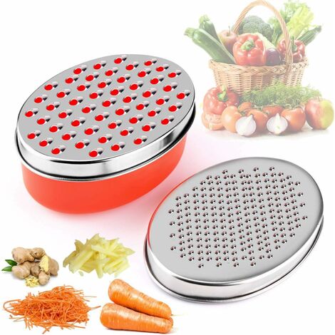 Cheese Grater with Food Saver Container & Lid Fruit Vegetable Chopper (red)