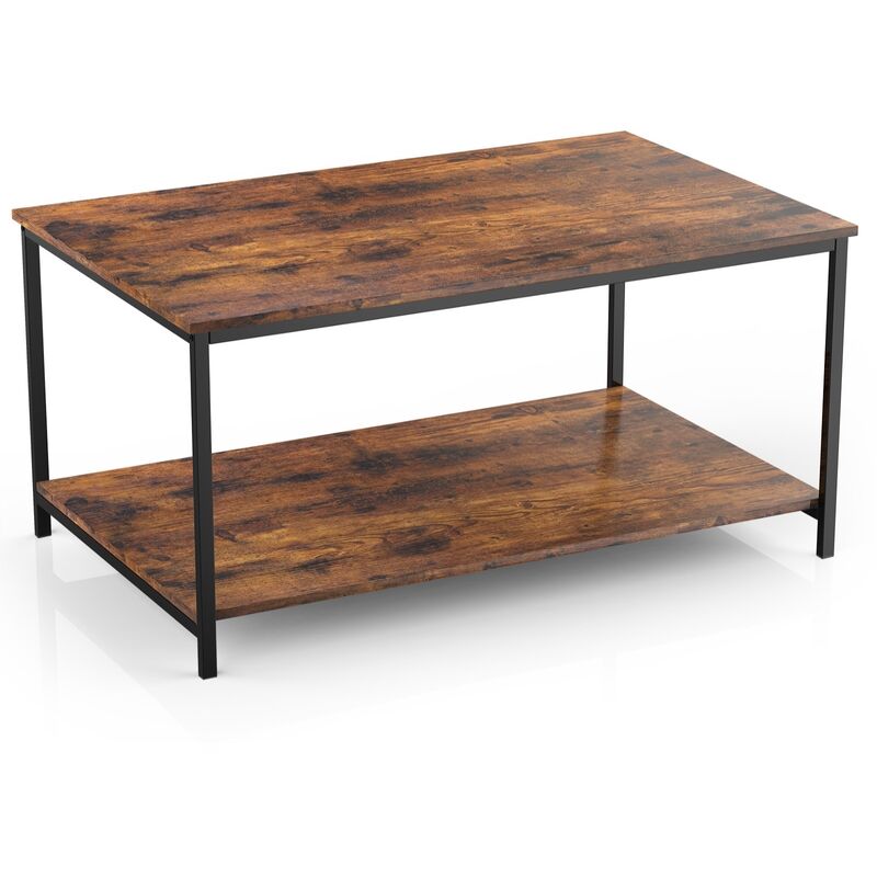 cheflaud - table basse design industriel table de salon en bois avec etagere couche double rangement brun vintage