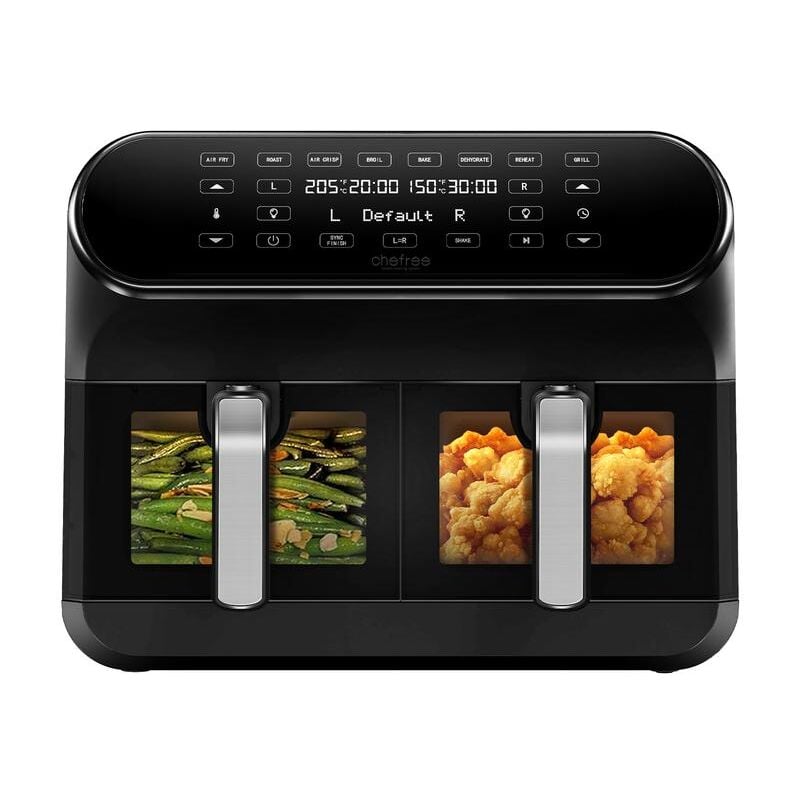 Ultenic - AFW20 Freidora Aire Dual Zone, 8L, Air Fryer con Ventana de Visualización, Doble Cestas con 8 Programas, Pantalla Táctil, Recetas Online,