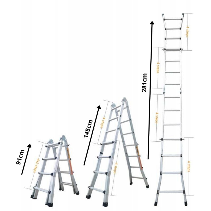 Échelle articulée et télescopique pliante en aluminium 4x3 marches 2,81m - SECURY-T
