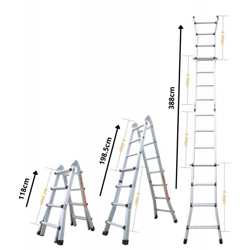 Secury-t - chelle articulée et télescopique pliante en aluminium 4x4 marches 3,88m