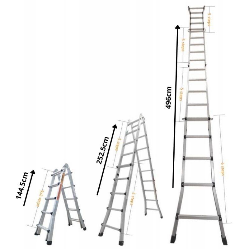 Chelle articulée et télescopique pliante en aluminium 4x5 marches 4,96m Secury-t