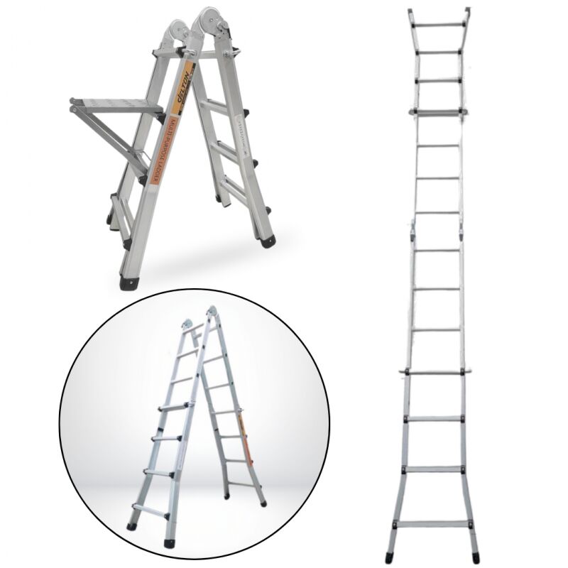 Secury-t - chelle articulée pliante et télescopique en aluminium 4x4 marches 3,88m + 1 tablette
