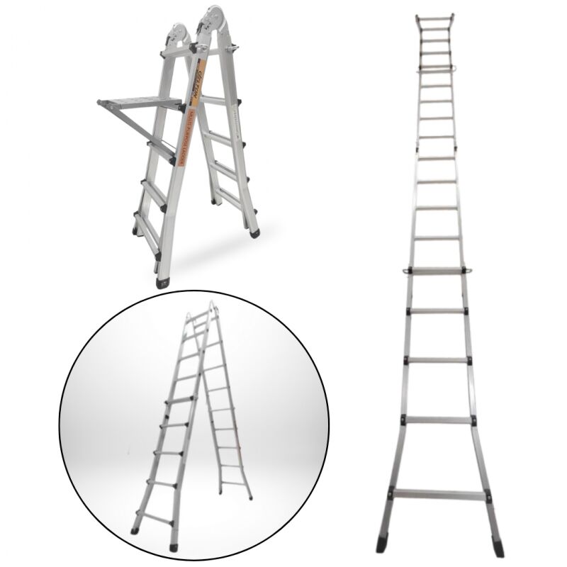 Chelle articulée pliante et télescopique en aluminium 4x5 marches 4,96m + 1 tablette Secury-t