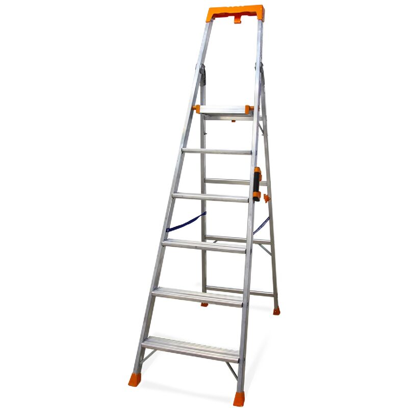 Escabeau Super Pro 6 Marches (Hauteur d'accès au travail 3,38M), Marchepied, Échelle Professionnelle, Poignée de Transport, Porte Outils abs - Keli
