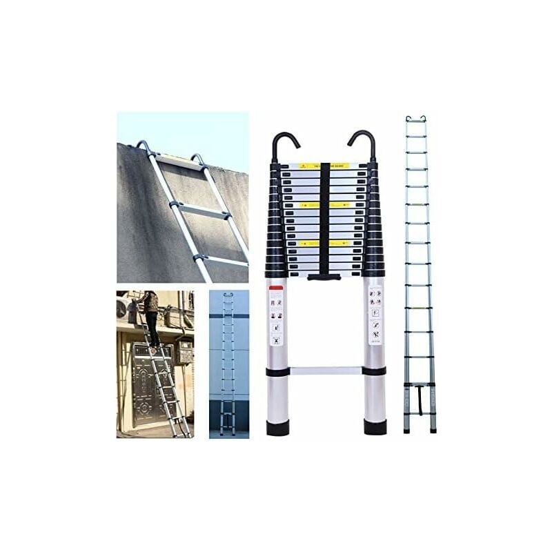 Échelle polyvalente Échelle télescopique de 6,2 m avec crochet amovible Échelle pliante en aluminium Échelle antidérapante extensible robuste