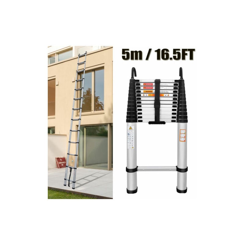 Chelle télescopique escamotable 5m 16.5ft échelle pliante 150kg capacité de charge crochet