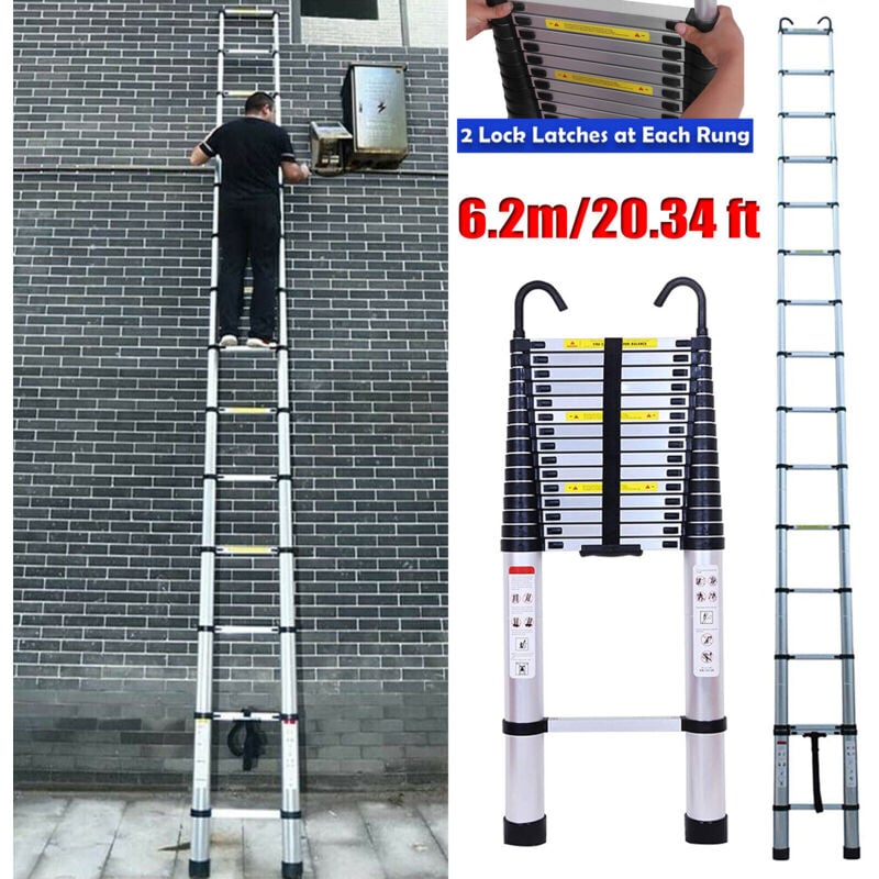 Chelle télescopique escamotable 6.2m haute échelle pliante 150kg capacité de charge + crochet