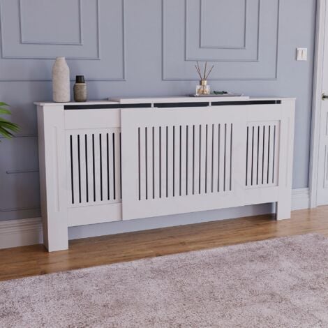 HOME DISCOUNT Chelsea Radiator Cover MDF Modern Cabinet Slatted Grill, White, Adjustable