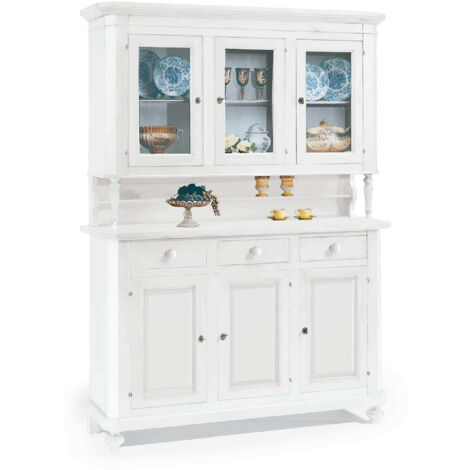 CHELSEY - credenza con vetrina in legno massello cm 150 x 43 x 218 h