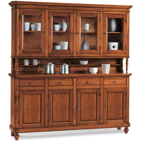 CHELSEY - credenza con vetrina in legno massello cm 196 x 43 x 218 h