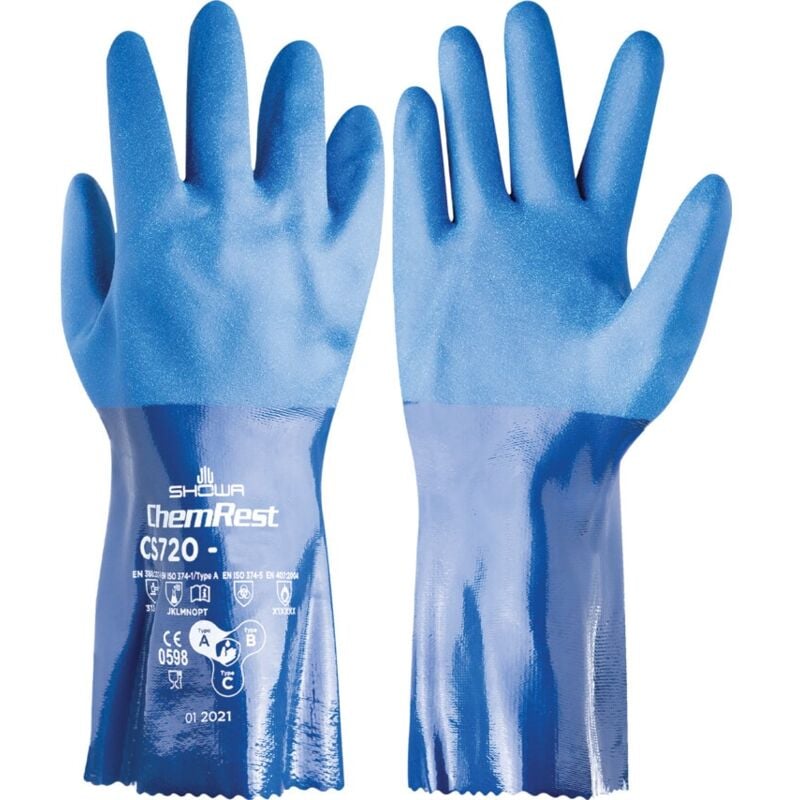 Showa Chemical Resistant Gloves, Blue Nitrile, Size 10