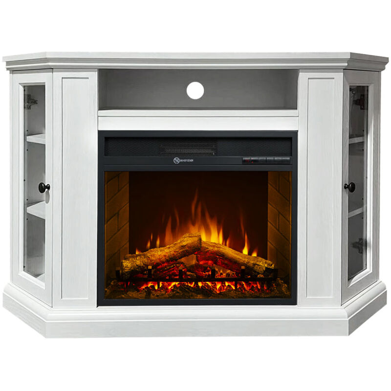 Divina Fire - Cheminée électrique cheminée d'angle au sol madison en bois blanc L126 x P78 x H83