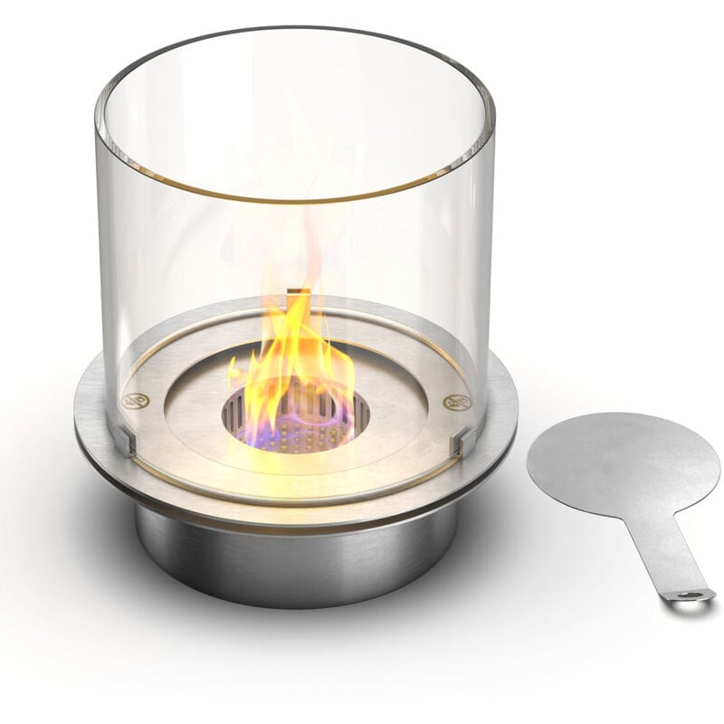 Divina Fire - Brûleur rond avec verre pour cheminée au bioéthanol, biocheminée en acier inoxydable 3 lt d.30