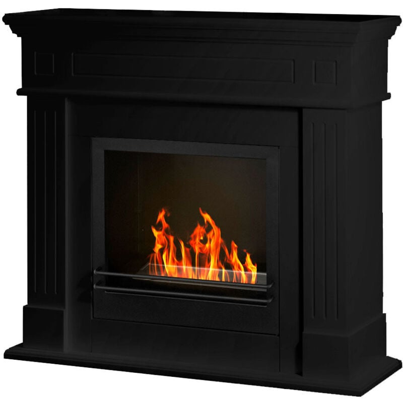 Divina Fire - Cheminée au bioéthanol Cambridge au sol en bois noir 110x37x102h