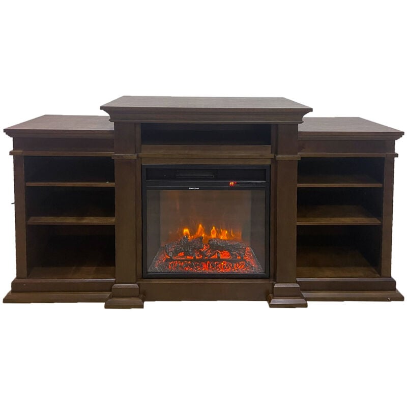 Divina Fire - Cheminée électrique biden au sol en bois de noyer L179 x P48 x H85
