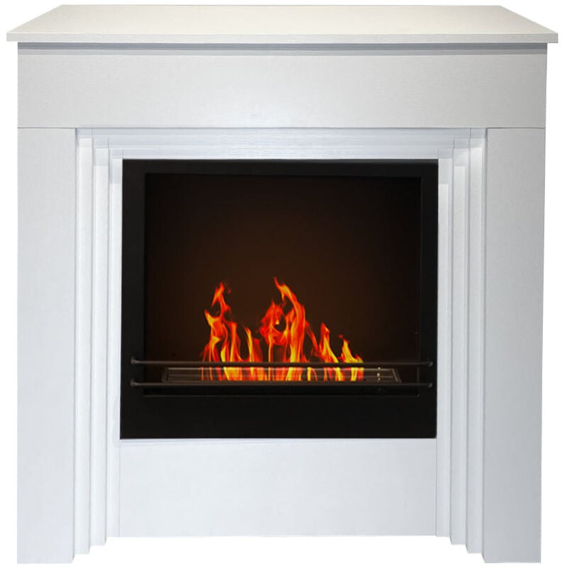 Cheminée au bioéthanol au sol BELLINI en bois blanc Made in Italy L96 x P35 x H96