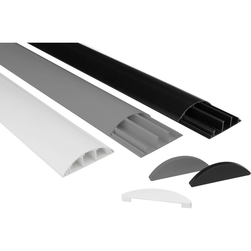 Chemin de câbles 68x18mm pvc plastique Cache-câbles semi-circulaire pour tv, mur & sol: blanc, 4 mètres / 2 baguettes