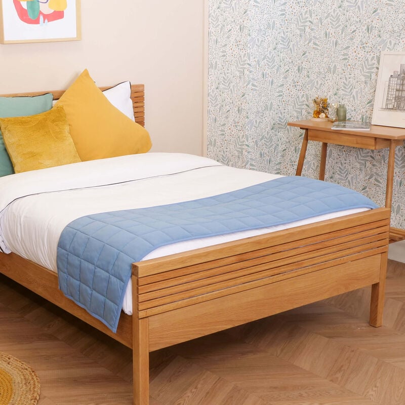 Chemin de lit matelassé jersey bleu océan 50x200